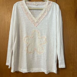 POL White Long Sleeve Top with Floral Detail